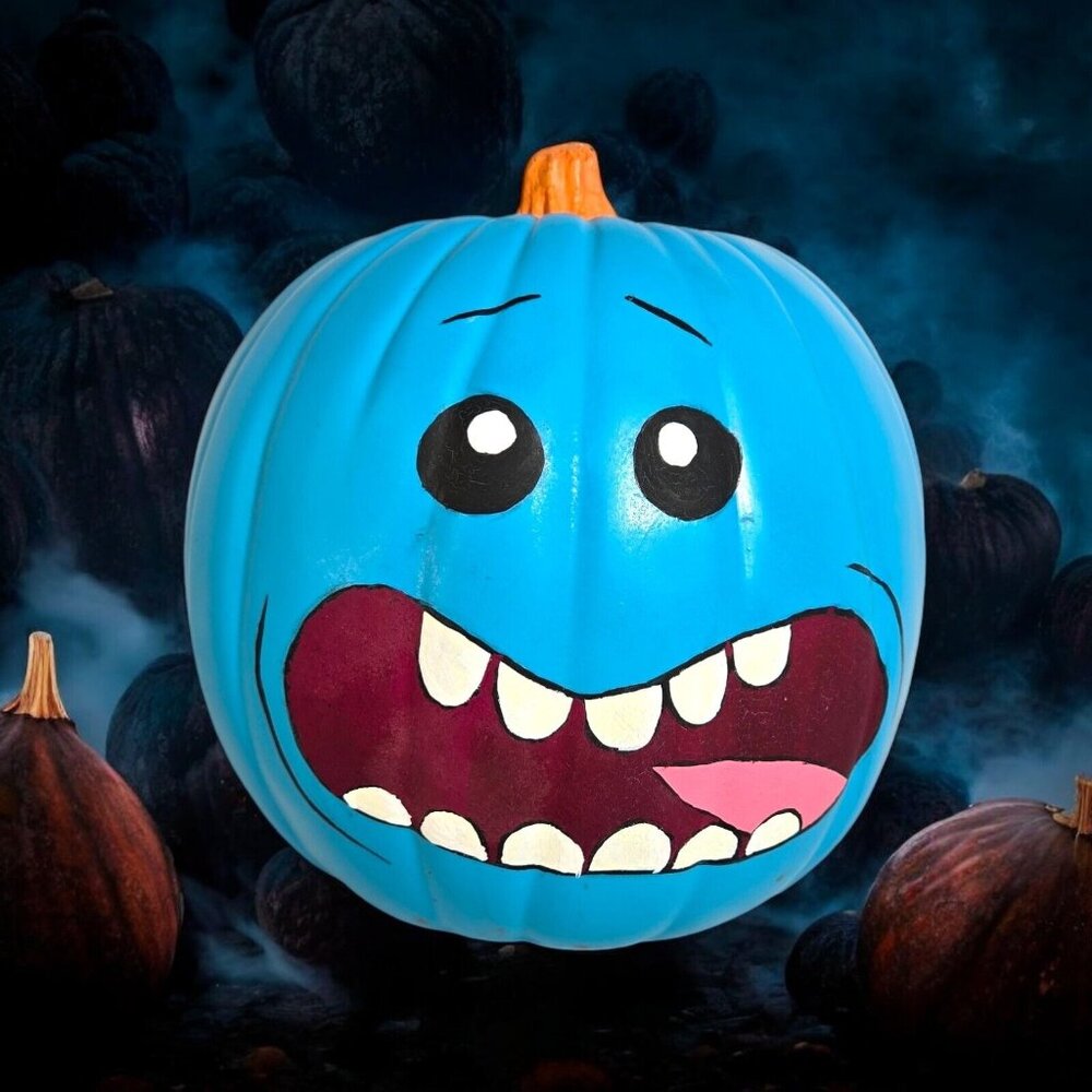 Mr Meeseeks Blue Foam‎ Pumpkin Rick & Morty 2017 Animated Halloween